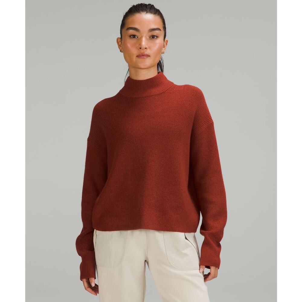 Lululemon Womens Merino Wool-Blend Ribbed Turtleneck Sweater Rust Cozy Capsule 8